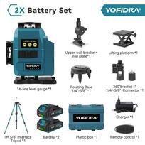 YOFIDRA 16 linijų 4D lazerinis lygis Automatinis 360 horizontalus vertikalus savaime išsilyginantis itin galingas žalias spindulys 18V baterijai 2xBattery Set