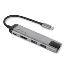 Verbatim 49141 kompiuterių dokas / jungčių replikatorius USB 3.2 Gen 1 (3.1 Gen 1) Type-C Juoda, Sidabras