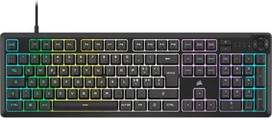 "Corsair K55 Core RGB" laidinė membraninė žaidimų klaviatūra - tylūs ir jautrūs jungikliai - atsparumas nuotėkiui - dešimt RGB zonų - suderinama su "iCUE" - QWERTY IT - PC, Mac - juoda