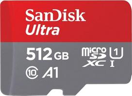 "SanDisk Ultra" 512GB microSDXC UHS-I kortelė "Chromebook" su SD adapteriu (išmaniesiems telefonams ir planšetiniams kompiuteriams, A1, 10 klasė, U1, "Full HD" vaizdo įrašai, iki 150MB/s skaitymo greitis) 10 metų garantija