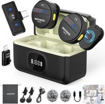 NEEWER belaidis Lavalier mikrofonas iPhone, triukšmo slopinimas, mini mikrofono rinkinys su USB C OTG įkrovimo dėklu, 24 val. baterija, 200 m atstumas, suderinamas su iPhone 16 15 "Android" telefonu PC
