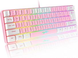 60% Laidinė RGB žaidimų klaviatūra 61 klavišas Nešiojamoji klaviatūra su 11 RGB šviesos plaukiojančių ABS klavišų dangteliu Pilnas anti-ghosting klavišų mechaninis USB jausmas kompiuteriui "Windows" rožinė balta