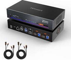 TESmart HKS201-Meister 4K @ 144Hz HDMI KVM jungiklis 2 kompiuteriams, 1 monitoriui, skirtas žaidimams, USB 3.0 HDMI 2.1 8K @ 60Hz KVM jungiklis, EDID, 1Gbps Ethernet, pasirinktinis sparčiųjų klavišų jungiklis, garso mikrofonas, 2 KVM kabeliai