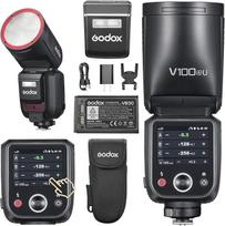 "Godox V100S" blykstė V100-S su apvalia galvute, jutiklinis ekranas, 100 Ws visuotinio užrakto blykstės sinchronizacija 1/80000, 1/8000 HSS, įmontuotas ličio akumuliatorius, 10 lygių LED modeliavimo lempa, skirta "Sony" fotoaparatui (Godox V100S)