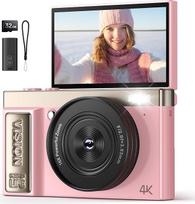 Skaitmeninis fotoaparatas 4K 64MP fotoaparatas Fotoaparatas: Skaitmeninis fotoaparatas Vlog - Vintage foto kamera mergaitėms - Selfie skaitmeninis fotoaparatas - Dovanos paaugliams berniukams mergaitėms 10-18 metų - 180° atlenkiamas ekranas rožinis
