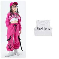 Mergaičių džiazo šokių pasirodymo suknelė vaikams, hiphopo kostiumas, šaunus pilvas, atviras drabužis Vaikų hiphopo madingi drabužiai 2024 m. 110cm
