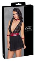 Babydoll Cottelli BONDAGE XL su diržu ir nuimamais antrankiais, juodos ir raudonos spalvos