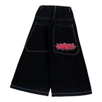 Unisex džinsai Hip Hop roko siuvinėjimo raštas moterims Streetwear Retro Harajuku aukšto juosmens plačios kojos džinsinės kelnės S juoda