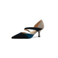 Retro Mary Janes Shoes Women Spring Sheep Suede Leather Heels Shoes Lady Fashion High Heels Sandals Buckle Heeled Shoe Prong Toe 34 juoda