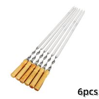 6 VNT Nerūdijančio Plieno Iešmai Plokšti Grilio Pagaliukai Metaliniai Kebabų Iešmai Su Medine Rankena Lauko Grilio Įrankiai Grilio Aksesuarai 6-pcs