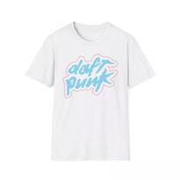 Daft Punk Logotipas Baltas Juodas Marškinėliai Mėlynas Rožinis Logotipas Retro Marškinėliai Marškinėliai S