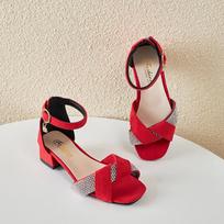 Children Mary Janes for Party Wedding Shows Low Heels Pleated Rhinestones Chic Girls Sandals Classic Red Kids Shoes PU 2024 New 27 raudona