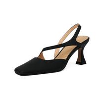 French Retro High Heels Toe Hollow Sandals Women's 2024 Summer Fashion Genuine Leather Square Toe Shoes Heels Women Shoes Woman 34 juoda