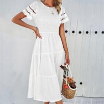 Vienos spalvos laisvi kasdieniai ilgi suknelės moterims vasaros moteriška A formos midi suknelė elegantiškos vintage moteriškos suknelės S balta