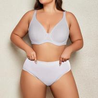 Didelio dydžio lygi liemenėlė ir kelnaičių komplektas be pakietinimų, ploni apatiniai, patogi liemenėlė su lankeliais didelėms krūtinėms 38/85C balta