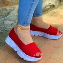 Fashion Platform Shoes Women Breathable Stretch Fabric Comfort Walking Sandals Female Casual Footwear Summer Women's Sandals2024 35 raudona