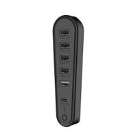 6 prievadų USB šakotuvas su RGB apšvietimu, „Plug-and-Play“ duomenų perdavimas, patogus naudoti USB plėtiklis PS 5 Pro/PS5 Slim juoda