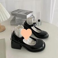 Retro Mary Jane Platform Heels Thick Heel Elevated Increase 2024 New Fashion Casual Simple All-match Womens Shoes Autumntime 40 juoda