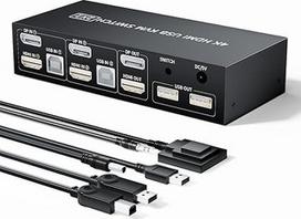 HDMI Displayport KVM jungiklis 2 kompiuteriams 2 monitoriams, 4K @ 60Hz 2 prievadų HDMI + DP KVM jungiklis dviem monitoriams su 4 USB 2.0 šakotuvu, dviejų monitorių Displayport KVM 2 kompiuteriai dalijasi 1 klaviatūros, pelės ir 2 monitorių rinkiniu
