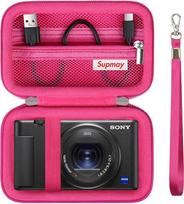 "Supmay" kietas kelioninis dėklas "Sony ZV-1F.ZV-1.ZV-1.ZV-1.ZV-1 II" skaitmeniniam fotoaparatui Apsauginis dėklas su tinklelio kišene akumuliatoriui, USB kabeliui, SD kortelei, rožinės raudonos spalvos