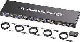 HDMI KVM jungiklis 4 kompiuteriams, 1 monitoriui, USB 3.0 4K/60Hz 4 prievadų HDMI KVM jungiklis 4 kompiuteriams, skirtas dalytis 1 monitoriumi, klaviatūra, pele ir kitais USB įrenginiais