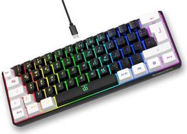 Snpurdiri 60% laidinė žaidimų klaviatūra, maža nešiojama kompaktiška RGB klaviatūra kompiuteriui, "Mac", biurui, žaidimams (61 klavišas, vokiečių abėcėlė, baltai juoda)