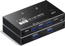 USB 3.0 jungiklis 2 PC, USB jungiklis klaviatūrai, pelei, spausdintuvui, kietiesiems diskams, vieno mygtuko jungiklio adapteris su 3 kabeliais, suderinamas su "Windows", "Mac", "Linux