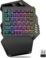 "Zunate" RGB viena ranka valdoma žaidimų klaviatūra, belaidė 2.4G žaidimų klaviatūra, spalvotas apšvietimas su riešo atrama, ergonomiški 35 klavišai kompiuterinių žaidimų žaidėjams