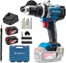 Dong Cheng akumuliatorinis gręžtuvas 18 V 120 Nm, bešepetėlinis gręžtuvas su 2 x 4,0 Ah akumuliatoriumi, 24 + 1 + 1 sukimo momento lygiai (13 mm griebtuvas, 2 pavaros, skirtas gręžimui, varžtams, gręžimui plaktuku)