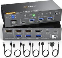 KVM jungiklis 1 monitorius 4 kompiuteriai, 4K @ 60 USB C + Displayport + HDMI KVM jungiklis su 4 USB 3.0 prievadais Klaviatūra ir staliniu valdikliu