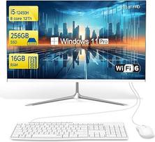SZTPS 23,8 colių FHD viskas viename kompiuteryje stalinis kompiuteris, i5-12450H 8 branduolių procesorius, 16GB RAM, 256GB SSD, "WiFi", "Bluetooth" laidinė klaviatūra ir pelė - puikiai tinka naudoti namuose ir biure, "Windows 11 Pro" AIO kompiuteris