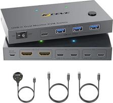 USB C KVM jungiklis 2 monitoriams 2 nešiojamiesiems kompiuteriams, dviejų monitorių USB C tipo KVM jungiklis, palaikantis 4K@60Hz, skirtas 2 kompiuteriams, kurie dalijasi klaviatūra, pele ir monitoriumi