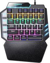 "Hiwings" viena ranka valdoma RGB mechaninė žaidimų klaviatūra, mėlynas jungiklis, nešiojamoji mini žaidimų klaviatūra su riešo atrama, RGB vaivorykštinis apšvietimas, 38 klavišai, juoda