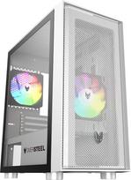 "Oversteel" - "Aeris" žaidimų kompiuterio korpusas, suderinamas su "Micro ATX" ir ITX plokštėmis, 2 120 mm RGB ventiliatoriai, tinklelis priekyje, 2 dulkių filtrai, grūdintas šoninis stiklas, USB 3.0, baltos spalvos