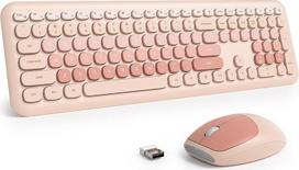 "SbocKeeb" belaidė klaviatūra ir pelė, retro spalvinga belaidė klaviatūra su tyliąja pele, amerikietiška QWERTY, mieloji belaidė rašomosios mašinėlės klaviatūra, viso dydžio, USB 2,4 GHz, skirta kompiuteriui (smėlio spalvos dienoraštis)