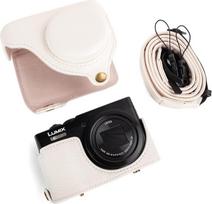 MUZIRI KINOKOO Panasonic Lumix DC-TZ99 skaitmeninio fotoaparato dėklas, PU odos dėklas, skirtas Lumix TZ99, nuimamas dėklas su reguliuojamu dirželiu per petį, baltas, vintažinis