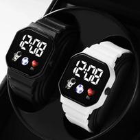 2 VNT Poros Laikrodis Unisex Silikoninis Dirželis LED Skaitmeninis Laikrodis Kvadratinis Studentų Sportinis Laikrodis black