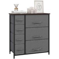 HOMCOM Stalčių spintelė Sandėliavimo spintelė 7 sulankstomi medžiaginiai stalčiai Metalinis rėmas Medžio išvaizdos neaustinis audinys Pilka 63,5x30x71cm