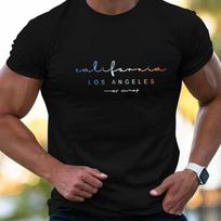 Los Angeles Letter Printed Comfortable and Breathable Round Neck T-shirt Summer Outdoor Casual Men's T-shirts XS