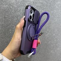 Nauji Armor magnetiniai laikiklio dėklai iPhone 16 14 13 12 11 15 Pro Max Plus su raišteliu, slankiojančia kameros apsauga, smūgiams atsparus dangtelis For iPhone 16&Case & Strap violetinė