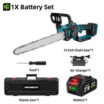 NEWBENY 12 colių bešepetis elektrinis grandininis pjūklas LED ekranas Akumuliatorinis medžio pjovimas Sodo medžių ruošos pjūklas Makita 18V akumuliatoriui 1 Battery Set