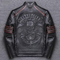 Pavasaris Žiema Natūralios Odos Striukės Vyrams Paltai Tikra Karvės Oda Stovinti Apykaklė Siuvinėta Kaukolė Slim Striukės Punk Aukštos Kokybės 5XL