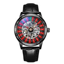 Mada Sukamas Vidinis Ciferblatas Skeletas Mechaninis Laikrodis Vyrams Švytinčios Rodyklės Plienas Odinis Dirželis Automatiniai Laikrodžiai rožinio aukso spalvos