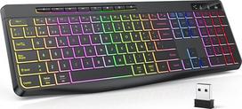 TECURS belaidė žaidimų klaviatūra Tyli ispanų klaviatūra Ergonomiška vandeniui atspari 2,4 GHz LED apšviečiama klaviatūra, skirta asmeniniam kompiuteriui/kompiuteriui/Mac/Windows su multimedijos klavišais
