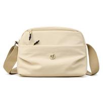Women Small Capacity Tote Bag Waterproof Nylon Multi-Compartment Shoulder Bag Office Commute Crossbody Purse with Soft Fabric smėlis