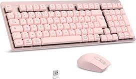 "LeadsaiL FA98" belaidė mechaninė klaviatūra su raudonu jungikliu Raudonas jungiklis Prancūziška AZERTY jungtis 2,4 GHz 98 klavišai "Windows MacOS" kompiuteriui Rožinė