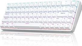Dierya DK68 60% belaidė žaidimų klaviatūra - 68 klavišai, trigubas režimas (BT5.0/2.4G/USB-C), RGB apšvietimas, 3000 mAh baterija, raudonas jungiklis, skirta žaidimams ir biurui, balta