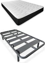 DUÉRMETE ONLINE Pilnas lovos komplektas su abipusiu Visco čiužiniu (žiema/vasara) + sustiprintas 40 x 30 mm skersmens lentjuostinis pagrindas su metalinėmis kojelėmis ir srieginiu legiruotu plienu, pilkas 105 x 190 cm