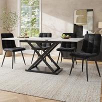 Gxffipw Valgomojo komplektas Išplečiamas valgomojo stalas su 4 kėdėmis 4 asmenims, valgomojo stalas su geležinėmis kojomis, baltas valgomojo stalas 160 x 80 x 75 cm su juodo aksomo valgomojo kėdėmis, virtuvės baldai
