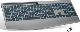 TECURS belaidė klaviatūra su riešo atrama, 2,4 GHz ergonominė klaviatūra QWERTZ su kopilotu, foniniu apšvietimu, tyliai įkraunama belaidė klaviatūra "Windows", kompiuteriui, nešiojamajam kompiuteriui (FR išdėstymas)